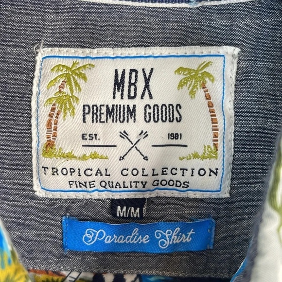 MBX Mens Paradise Shirt Short Sleeve Button Up Blue Green Cotton Hawaiian Size M - Picture 7 of 11